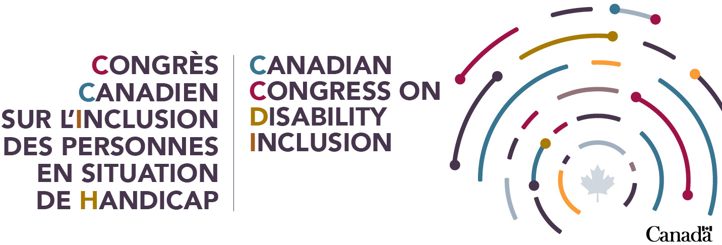 Congrès canadien sur l'inclusion des personnes en situation de handicap (CCIH) logo.  L'image des points connectés représente les partenariats et la collaboration.